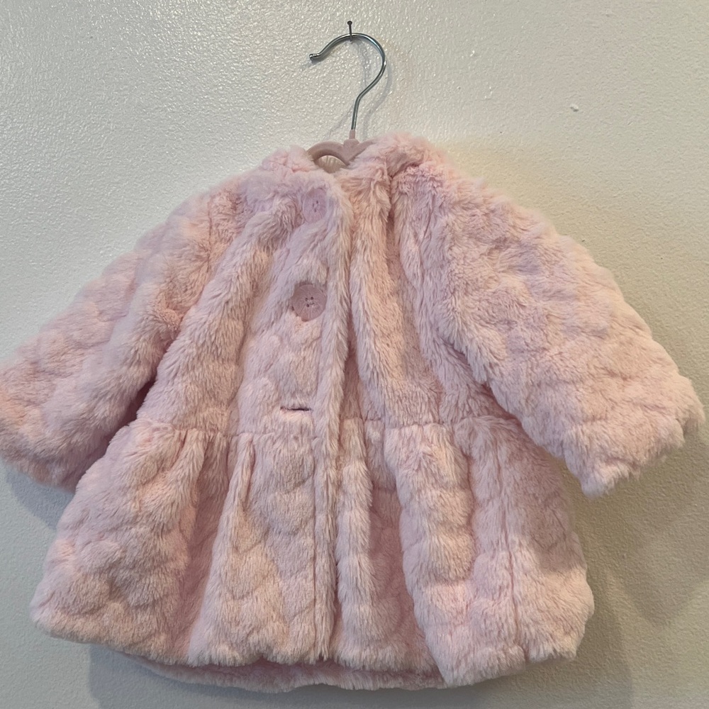First Impressions Soft Pink Faux Fur Jacket 0-3 months